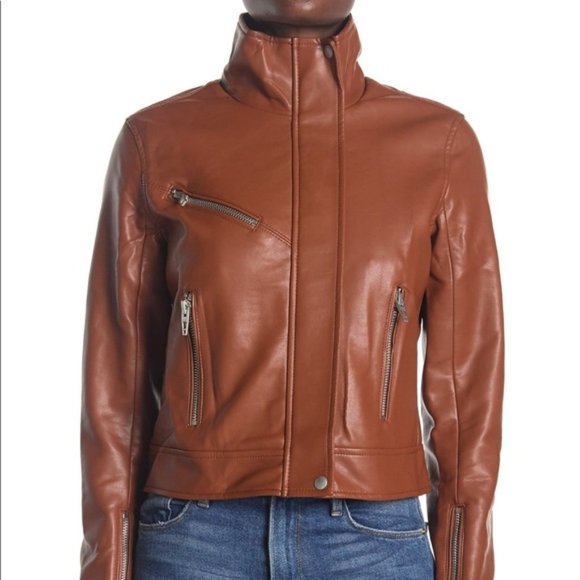 NWT BLANKNYC Faux Leather Full Zip Moto Jacket in Cognac - Picture 3 of 13
